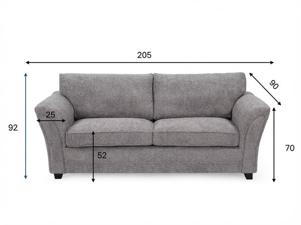 ZINA 3 SEATER SOFA - GREY