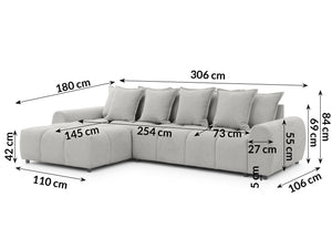 ALBANE L-SHAPED LEFT HAND FACING CORNER SOFA GREY