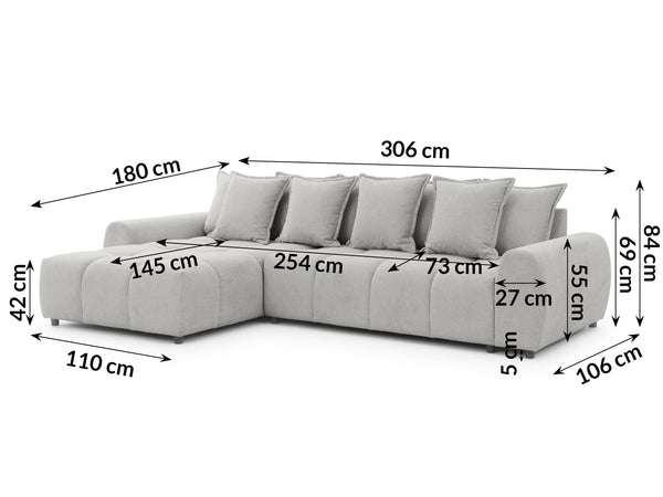 ALBANE L-SHAPED LEFT HAND FACING CORNER SOFA GREY