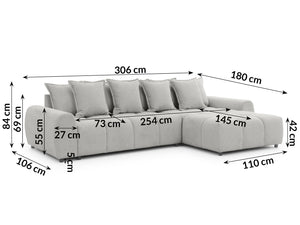 ALBANE L-SHAPED RIGHT HAND FACING CORNER SOFA GREY
