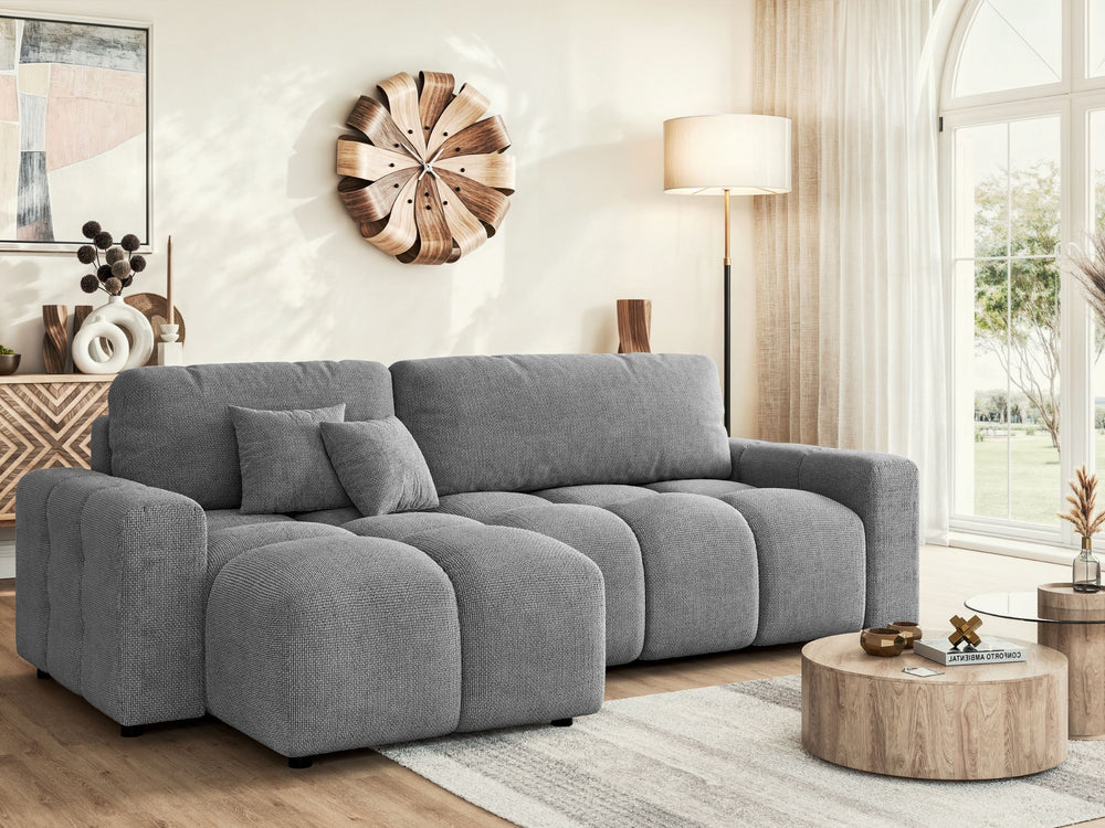 LUKI MODULAR L-SHAPED LEFT HAND FACING CORNER SOFA BED - GREY