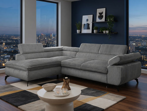 MARBEYA L-SHAPED LEFT HAND FACING CORNER SOFA-BED GREY