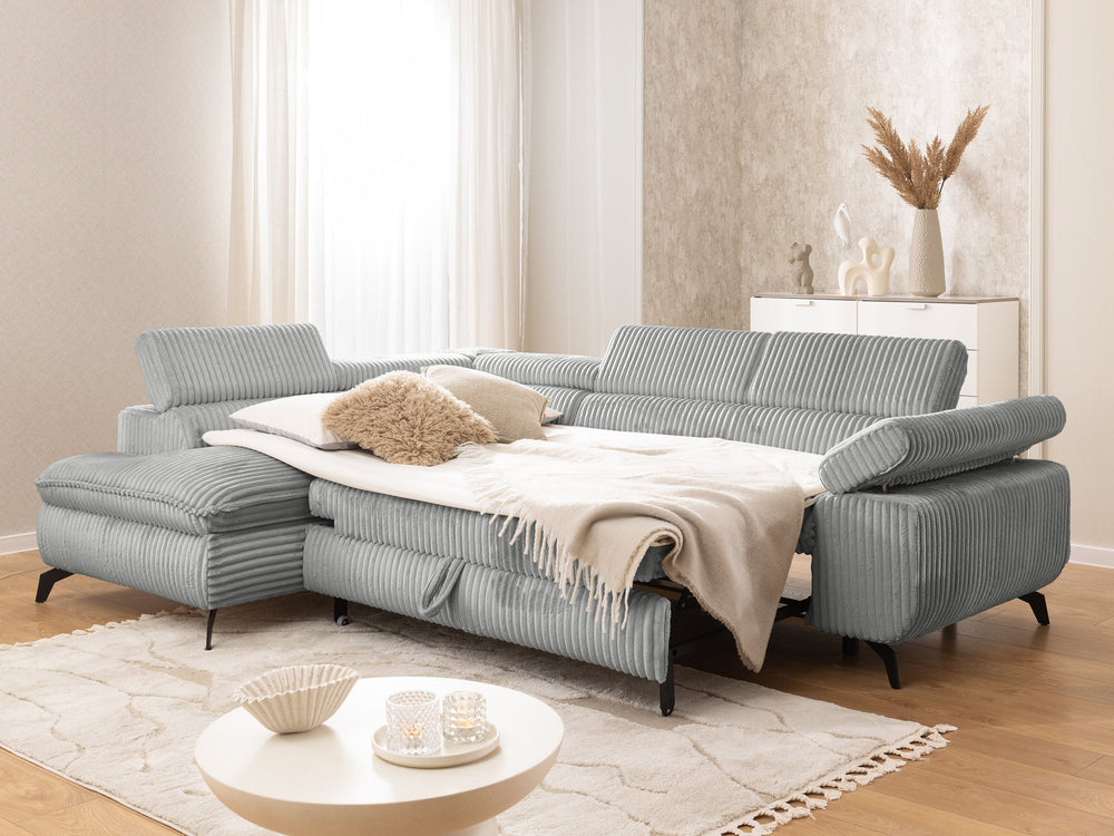 MARBEYA L-SHAPED LEFT HAND FACING CORNER SOFA-BED GREY