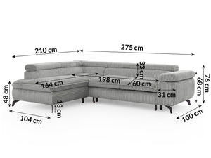 MARBEYA L-SHAPED LEFT HAND FACING CORNER SOFA-BED GREY