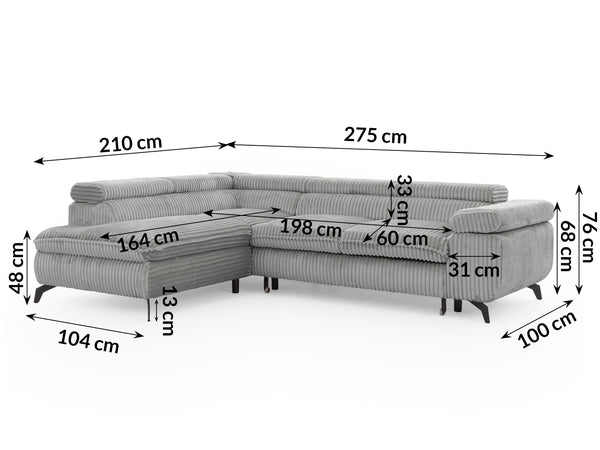 MARBEYA L-SHAPED LEFT HAND FACING CORNER SOFA-BED GREY