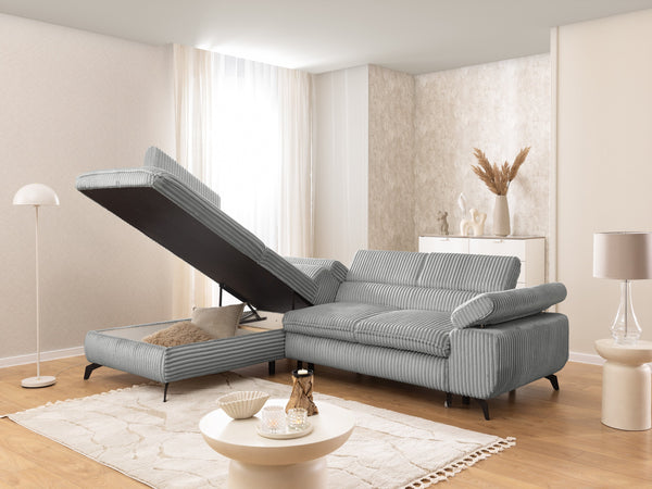 MARBEYA L-SHAPED LEFT HAND FACING CORNER SOFA-BED GREY