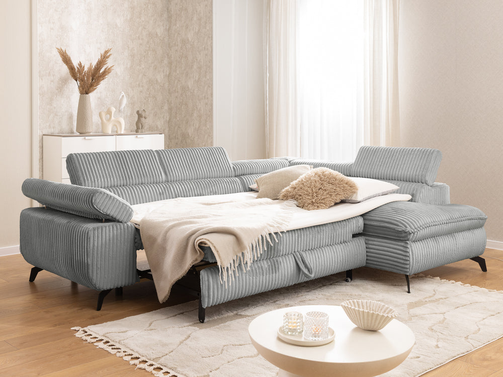 MARBEYA L-SHAPED RIGHT HAND FACING CORNER SOFA-BED GREY