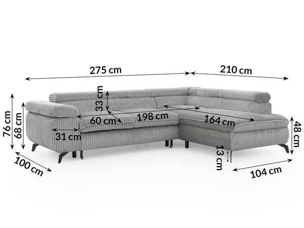 MARBEYA L-SHAPED RIGHT HAND FACING CORNER SOFA-BED GREY