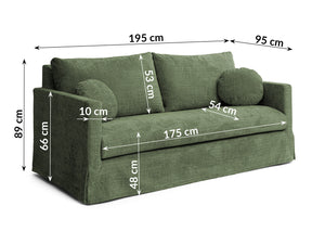 PAPHOS 3 SEATER SOFA - GREEN