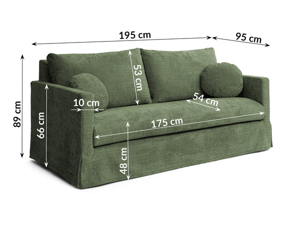 PAPHOS 3 SEATER SOFA - GREEN