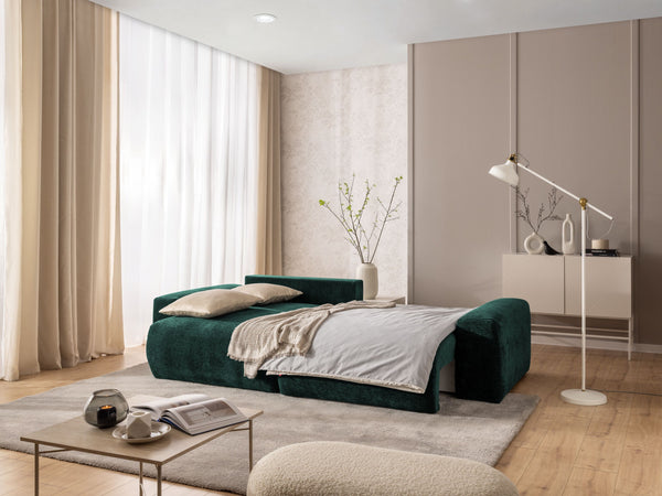PUFFY MODULAR L-SHAPED LEFT HAND FACING CORNER SOFA BED - GREEN