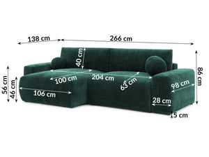 PUFFY MODULAR L-SHAPED LEFT HAND FACING CORNER SOFA BED - GREEN