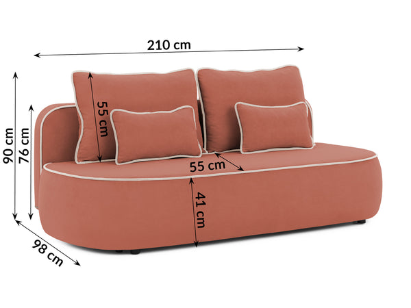 SAGA 3 SEATER SOFA BED - CORAL PINK