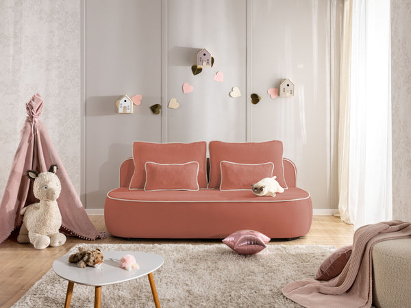 SAGA 3 SEATER SOFA BED - CORAL PINK
