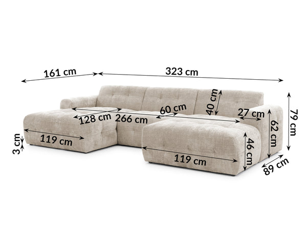 MELVA U-SHAPED CORNER SOFA - BEIGE