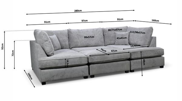 CARNABY U-SHAPED CORNER SOFA - GREY