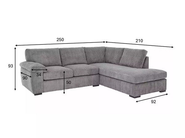 AMALFI L-SHAPED RIGHT HAND FACING GREY CORNER SOFA