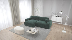 PUFFY MODULAR L-SHAPED LEFT HAND FACING CORNER SOFA BED - GREEN