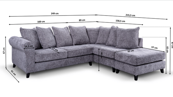 SANDERSON L-SHAPED RIGHT HAND FACING CORNER SOFA - GREY
